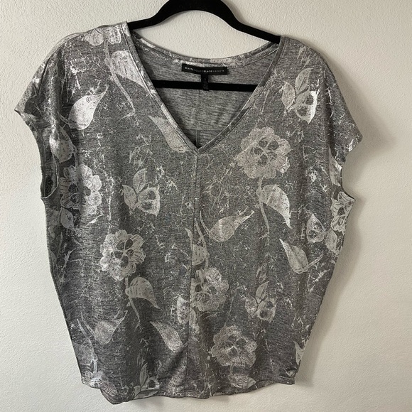 White House Black Market Tops - WHBM Silver Metallic Floral Top Sz S